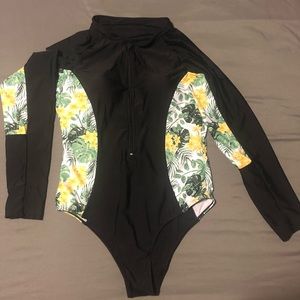 One piece long sleeve bathing suit